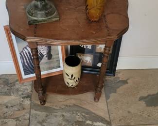 Vintage Walnut Scalloped Edge Side Table
