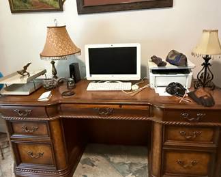Vintage Executive Desk with Rope Trim and Ornate Brass Hardware