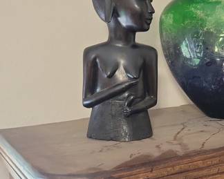 African Carved Ebony Wood Bust of a Woman