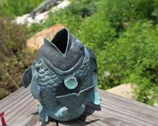 Bronze Koi Fish Sculpture Vase with Verdigris Patina