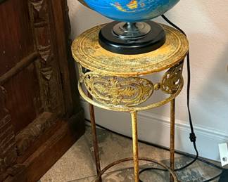 Vintage Metal Globe Stand with Ornate Scrollwork