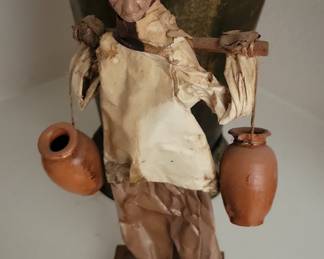Folk Art Figurine of an Elderly Woman Carrying Water Jugs - Mexican Paper Mache