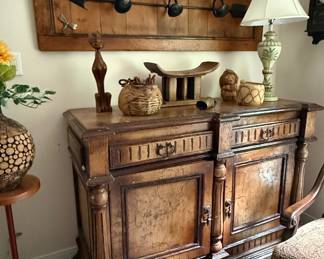 Antique French Carved Oak Hunt Cabinet