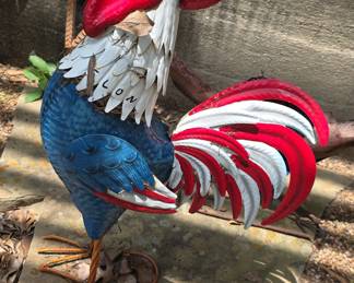 Patriotic Metal Rooster Garden Sculpture