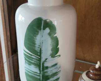 White Ceramic Vase with Banana Leaf Motif