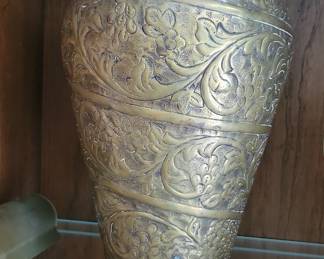 Vintage Hand-Engraved Brass Vase with Floral Motifs