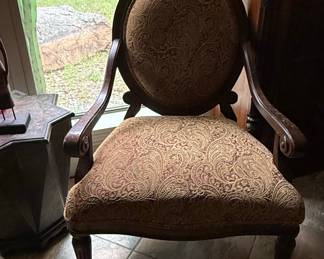 Victorian Era Hand-Carved Walnut Armchair with Paisley Upholstery