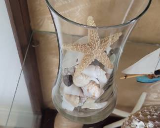 Glass Vase with Assorted Seashells and Starfish