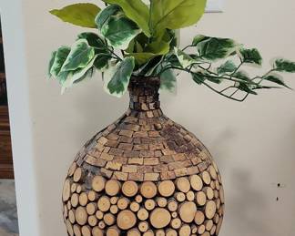 Mosaic Wood Slice Vase with Faux Sunflowers