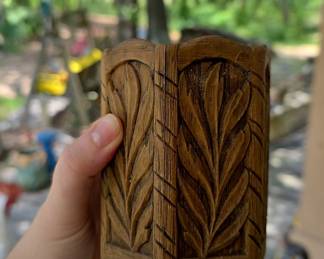 Hand-Carved Wooden Jewelry Box with Leaf Motif