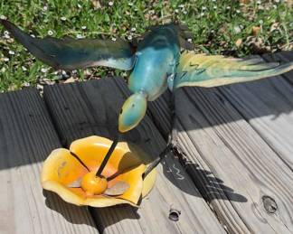 Metal Hummingbird and Flower Garden Stake