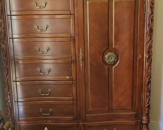 AICO Michael Amini Excelsior Cherry Wood Armoire Dresser with Carved Accents