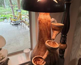 Ceramic Table Lamp with Integrated Water Feature - Rustic Pots Design