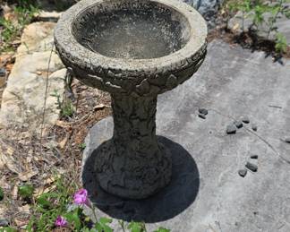 Concrete Bird Bath with "His Eye is on the Sparrow" Inscription