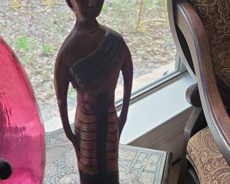 Large Vintage Indonesian Bali Woman Carved Teak Wood Figurine