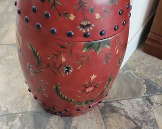 Red Floral Chinoiserie Garden Stool