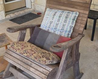 Rustic Wooden Rocking Chair with Sun-Stained Finish