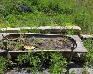 Vintage Wooden Trough Planter with Ornate Brass Feet
