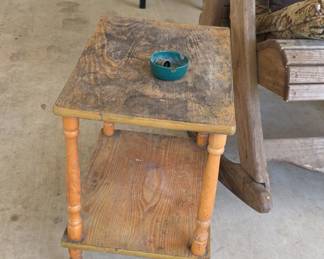 Weathered Wooden Side Table with Ashtray