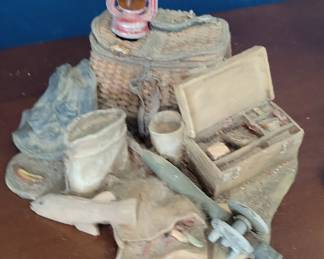 Fishing Diorama with Lantern, Creel, Tackle Box, and Waders