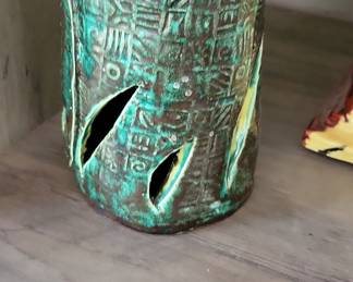 Mid-Century Modern Ceramic Vase with Incised Geometric Patterns