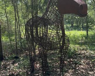 Life-Size Wire Frame Horse Sculpture with Rust Patina