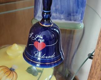 I Love Colorado Cobalt Blue Ceramic Bell with Gold Trim