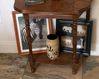 Vintage Demilune Console Table with Turned Legs and Lower Shelf