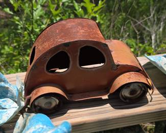 Rustic Tin VW Beetle Car Sculpture