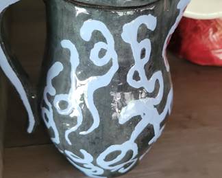 Hand-Painted Ceramic Pitcher with Abstract Swirls