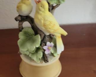 Porcelain Music Box of Two Yellow Birds on a Branch