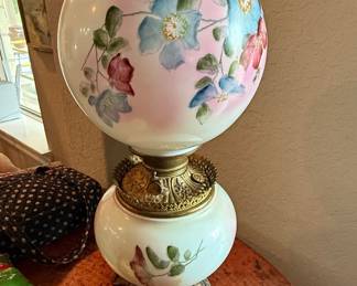 Victorian "Gone With The Wind" Style Hand-Painted Floral Oil Lamp