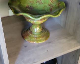 Tamegroute Green Glazed Ceramic Pedestal Bowl