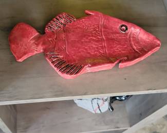 Red Ceramic Fish Serving Platter