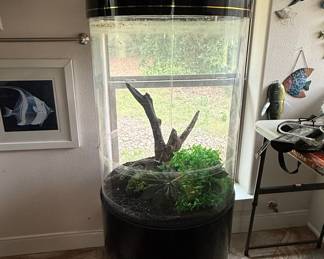 Cylindrical Aquarium with Black Base and Top