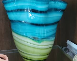 Murano Art Glass Sommerso Vase with Ruffled Rim