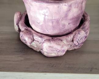 Handmade Purple Ceramic Planter with Organic Feet Saucer