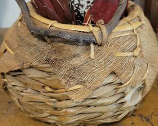 Woven Dried Palm Leaf Basket with Decorative Fillers
