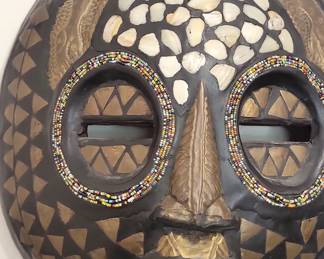 Baluba Style Wood Mask with Shell and Bead Embellishments
