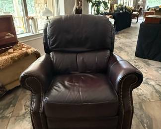 Dark Brown Leather Recliner with Nailhead Trim