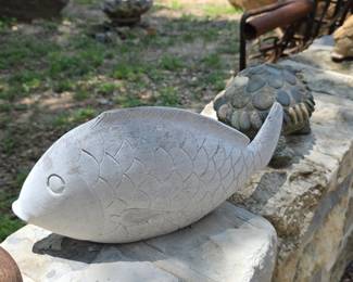 Carved Stone Fish Downspout Extender Sculpture