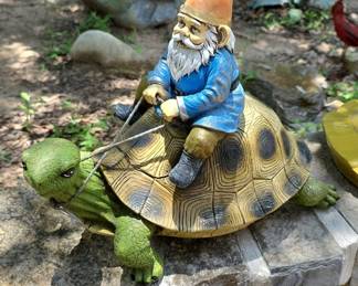 Ebros Large Whimsical Mr. Gnome Riding Giant Turtle Garden Statue