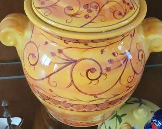 Yellow Ceramic Tureen with Floral Swirls, possibly Italica ARS
