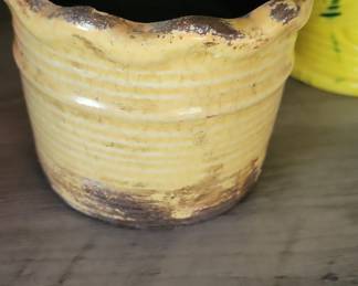 Yellow Ceramic Planter Pot with Wavy Rim