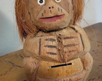 Carved Coconut Monkey Bank