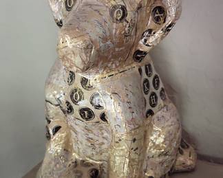 Paper Mache Dog Figurine with Text and Letter Embellishments