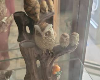 Vintage Brinn's PGH Ceramic Owl Family Figurine with Mushroom