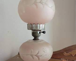 Vintage "Gone With The Wind" Style Frosted Pink Glass Oil Lamp