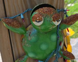 Metal Frog Garden Sculpture with Christmas Lights