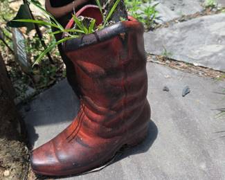 Red Ceramic Victorian Boot Planter